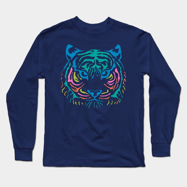 TIGER'S EYE Staring Wild Big Cat Tiger Face Head in Rainbow Colours - UnBlink Studio by Jackie Tahara Long Sleeve T-Shirt by UnBlink Studio by Jackie Tahara